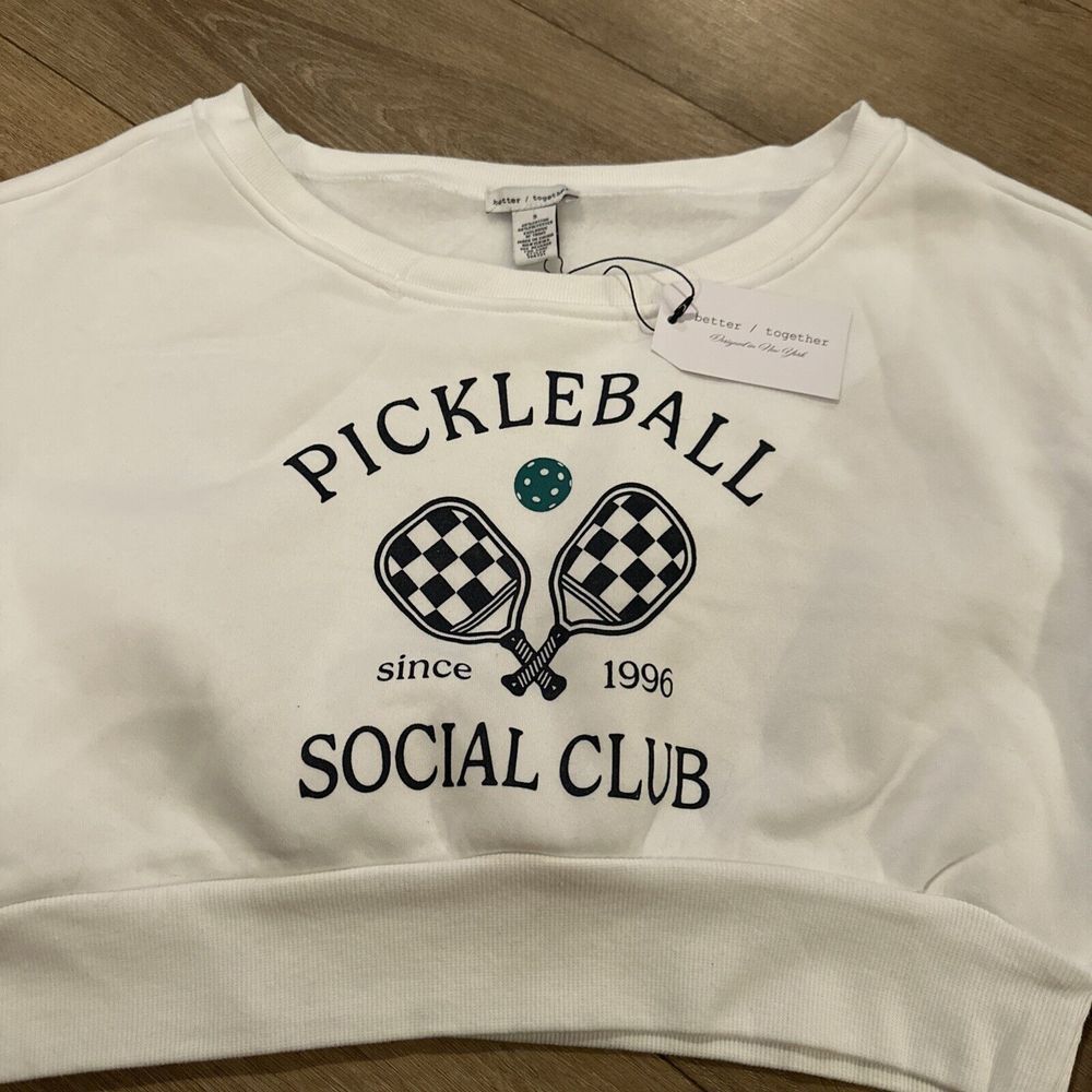 Pickleball‎ Social Club Juniors Long Sleeve Cropped Off Shoulder Shirt Small